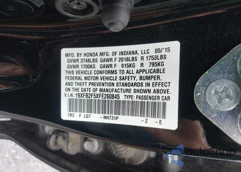2015 Honda Civic Lx from USA, damaged, VIN 19XFB2F5XFE260845